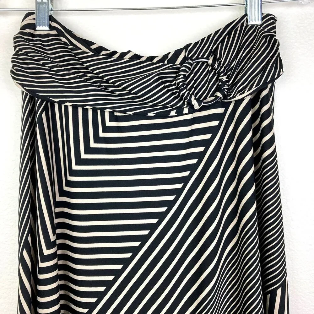 Robert Louis Women's A-Line Maxi Skirt Size M Tan Black Striped Faux Belt